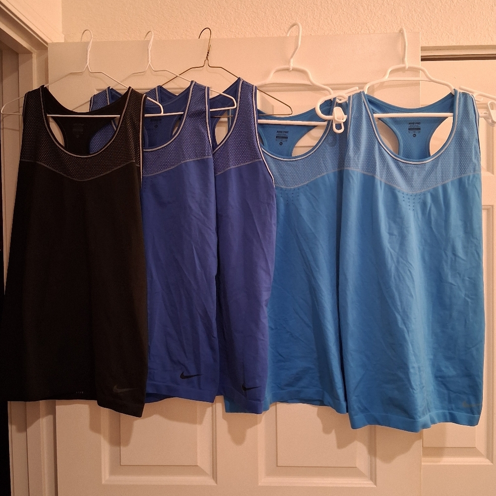 Lot of 5 Nike Pro Compression Tanks Size Blue Black